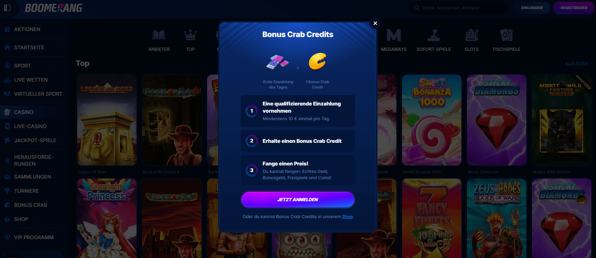 Bonus Crab im Casino Boomerang Bet