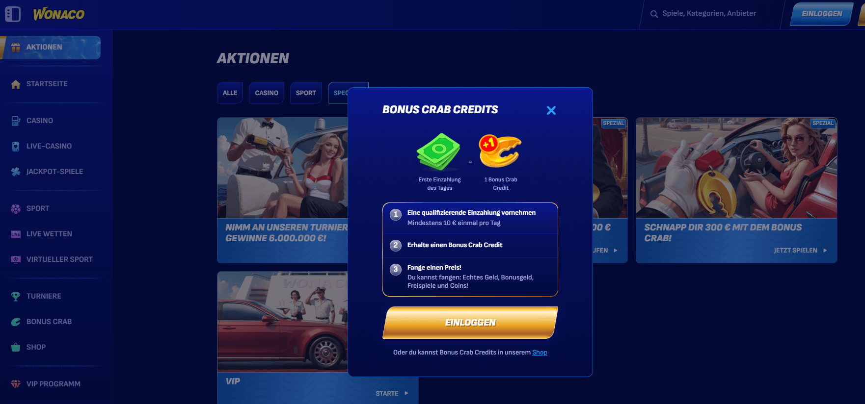 Bonus Crab im Casino Wonaco